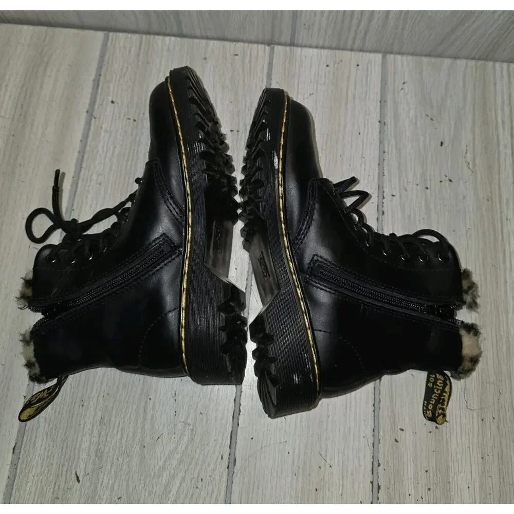Dr. Martens Serena Leopard Faux Fur Boots Girls Size 1 Doc Martens Side Zip
